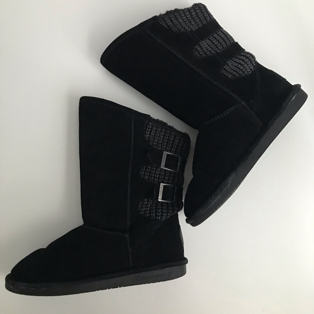 BearPaw Boshie Black Suede Wool Sheepskin Boots